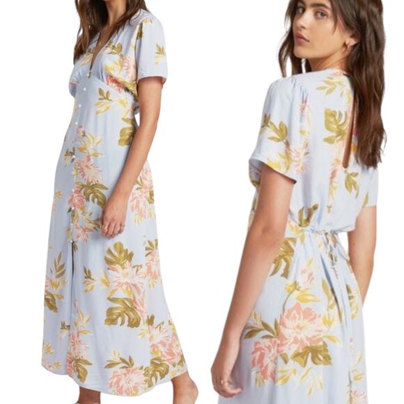 Billabong XS Lucky In Love Mid Dress Boho Floral Summer Beach Lightweight Breezy - Picture 1 of 16